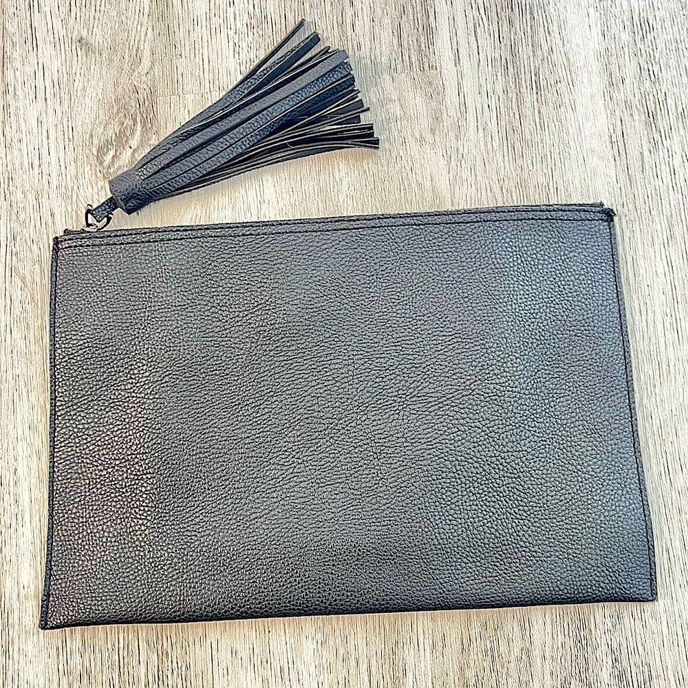 Parker Black Faux Leather Clutch with Tassel